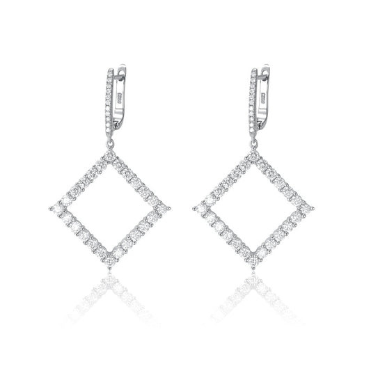 Brinco Losango Cravejado Moissanite Folheado à Ouro Branco 18k - Loratta 