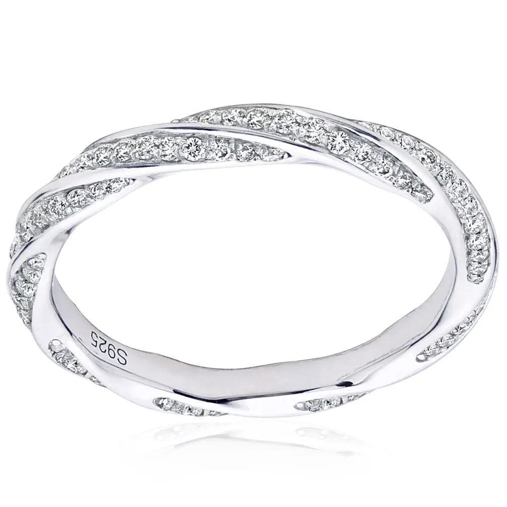 Aliança Trançada 200 Pontos Moissanite Prata Banhada à Ouro Branco 18k - Loratta 