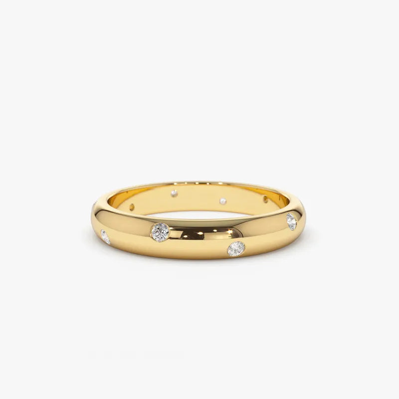Aliança Ergonômica 15 Pontos Moissanite Prata Banhada à Ouro 14k - Loratta 