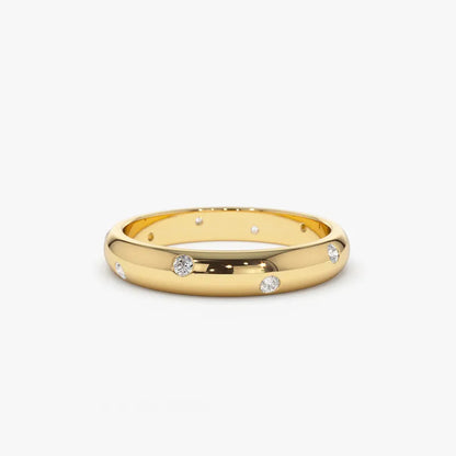 Aliança Ergonômica 15 Pontos Moissanite Prata Banhada à Ouro 14k - Loratta 