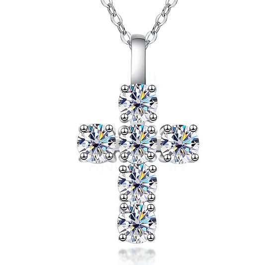 Colar Crucifixo Moissanite em Prata Banhada a Ouro 18K