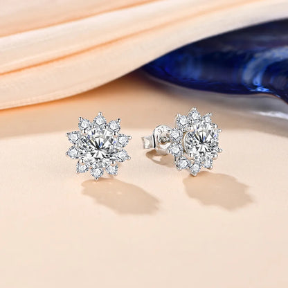 Brinco Flor de Cristal Moissanites em Prata - Loratta 