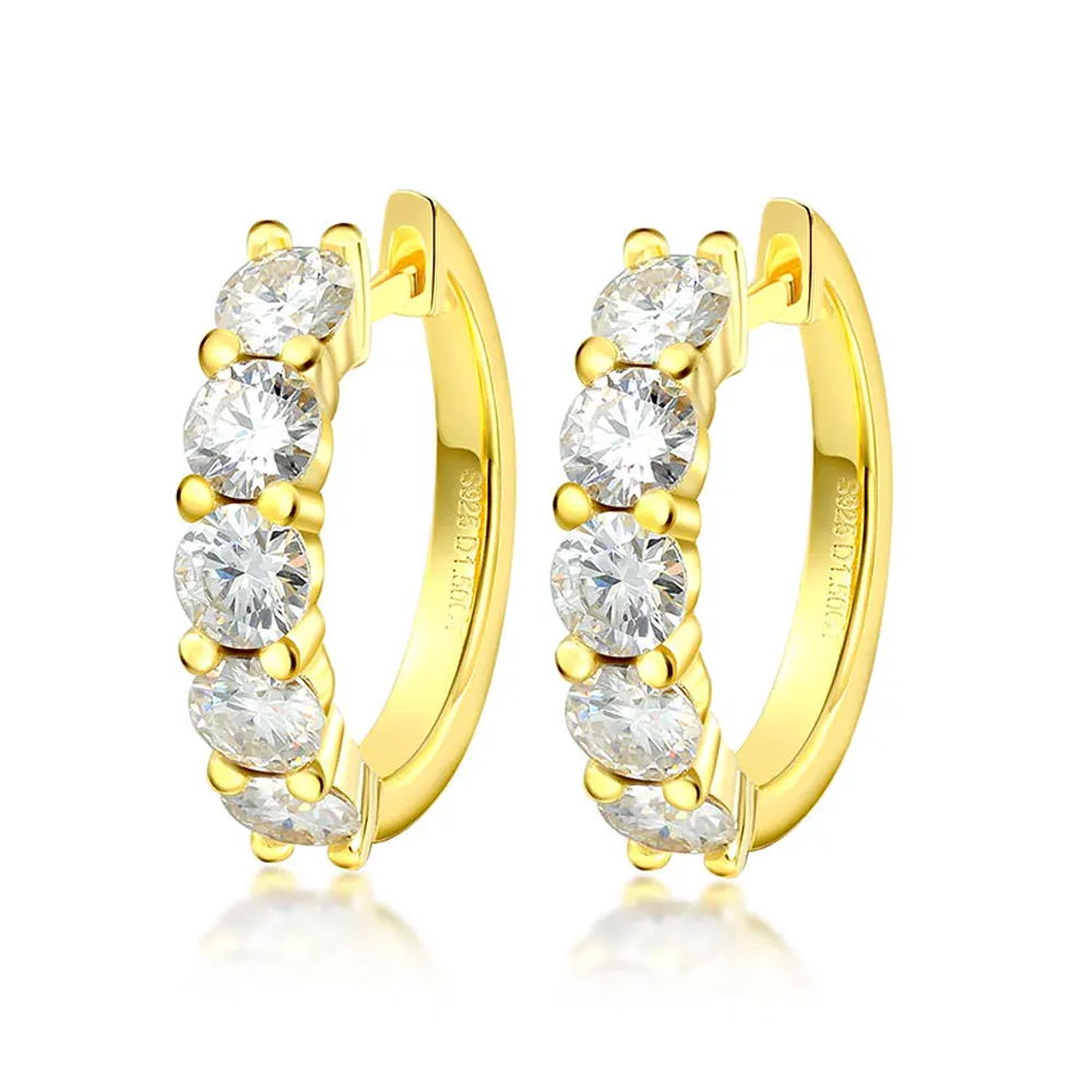 Brinco Quinteto Moissanite Banhado a Ouro 18k