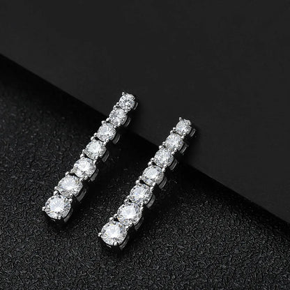 Brinco Pendente Moissanites Cravejados Prata Folheada à Ouro Branco 18k - Loratta 