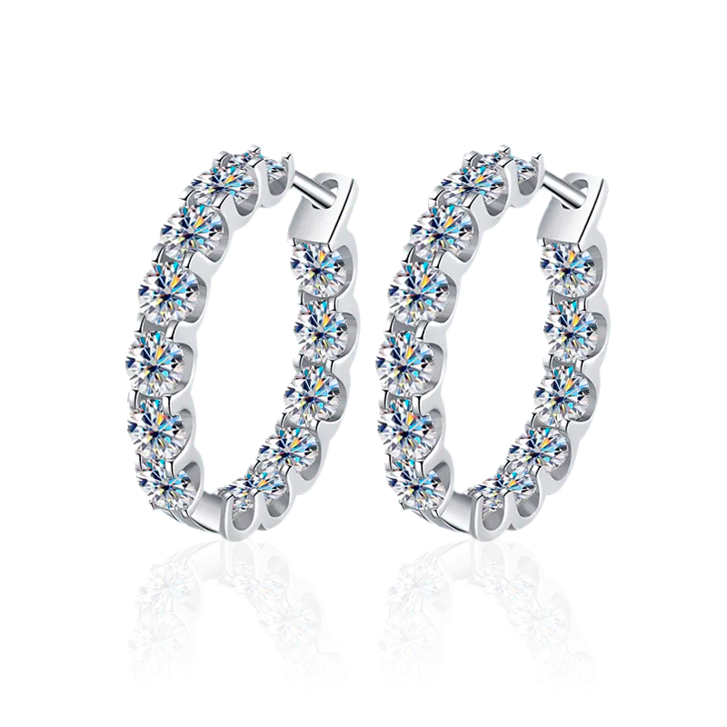Brinco Argola Luxury Moissanite em Prata Banhada à Ouro 14k - Loratta 
