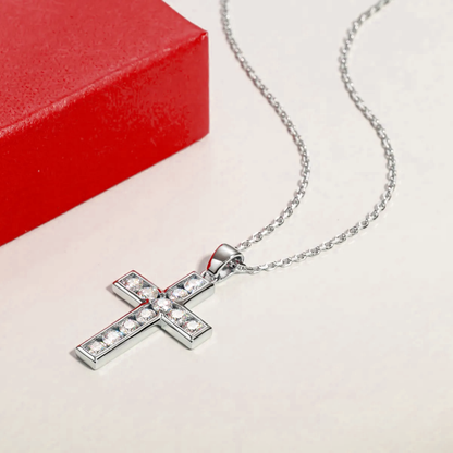 Colar Crucifixo Moissanite Cravejado Banhado a Ouro