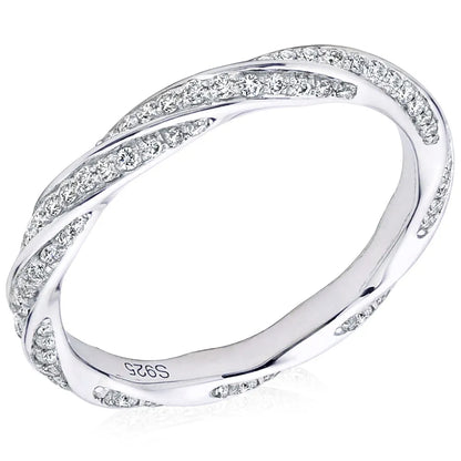 Aliança Trançada 200 Pontos Moissanite Prata Banhada à Ouro Branco 18k - Loratta 