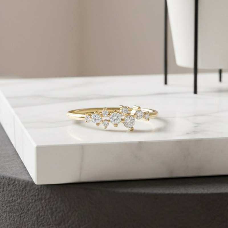 Anel Constelação Moissanite Banhado a Ouro 18k