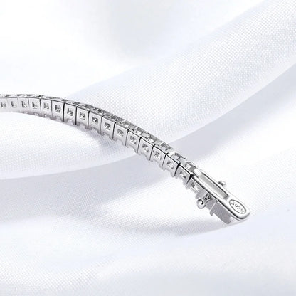 Pulseira Riviera Moissanite 2mm em Prata Banhada à Ródio