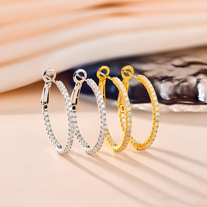 Brinco Argola Cravejado em Moissanite Banhado a Ouro 18k
