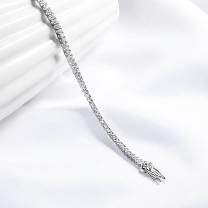Pulseira Riviera Moissanite 2mm em Prata Banhada à Ródio