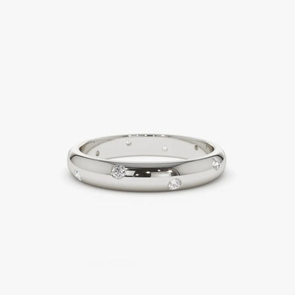 Aliança Ergonômica 15 Pontos Moissanite Prata Banhada à Ouro 14k - Loratta 