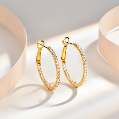 Brinco Argola Cravejado em Moissanite Folheado à Ouro 18k - Loratta 