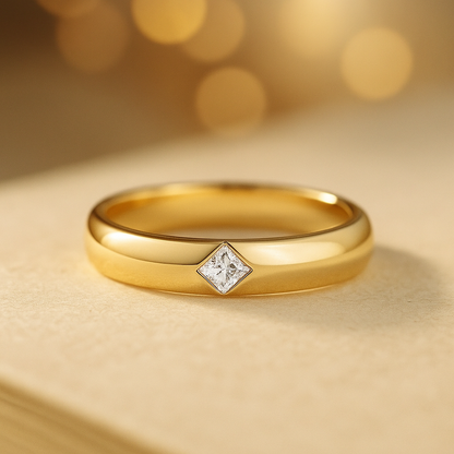 Aliança 15 Pontos Princesa Moissanite Banhada a Ouro 18k