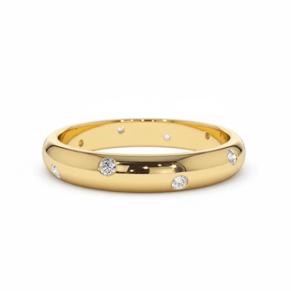 Aliança Ergonômica 15 Pontos Moissanite Banhada a Ouro 18k