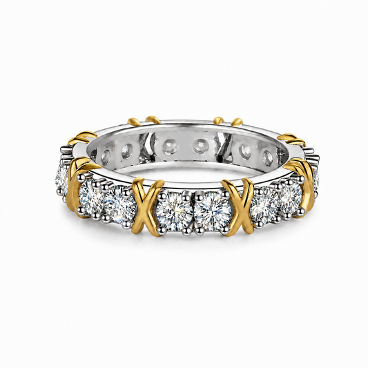 Aliança Enlace 16 Pedras Moissanite Banhada a Ouro 18k