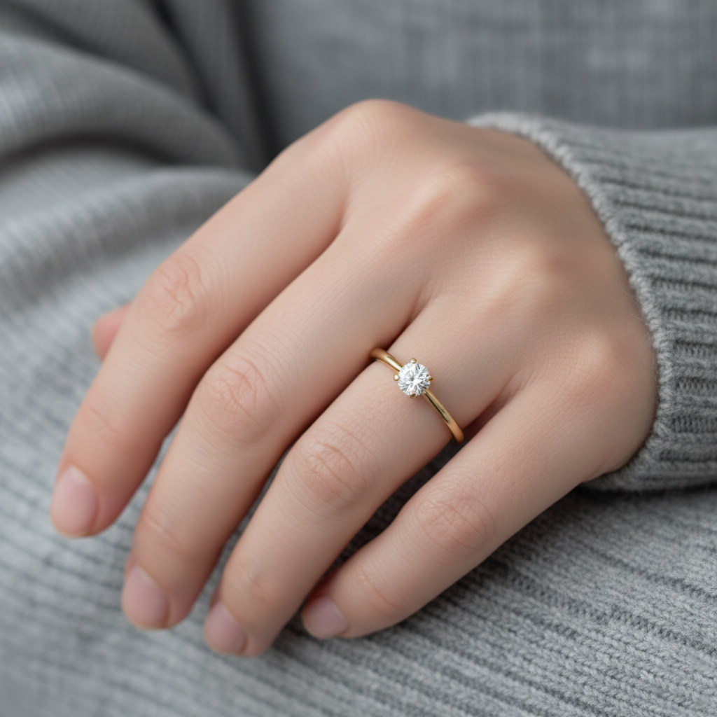 Anel Solitário Sirius Moissanite 4mm em Ouro 18k