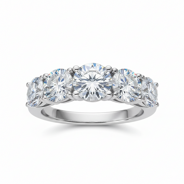 Anel Penta Brilhante Moissanite Banhado a Ouro 18k