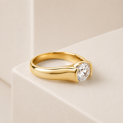 Anel Luar Solitário Moissanite Banhado a Ouro 18k