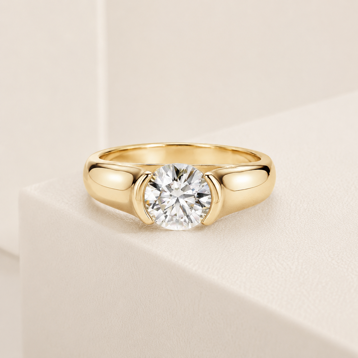 Anel Luar Solitário Moissanite Banhado a Ouro 18k