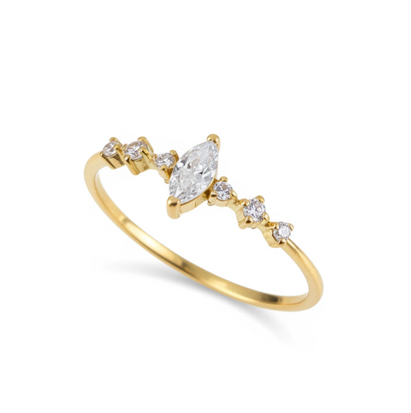 Anel Solitário Alira Navete Moissanite em Ouro 18k