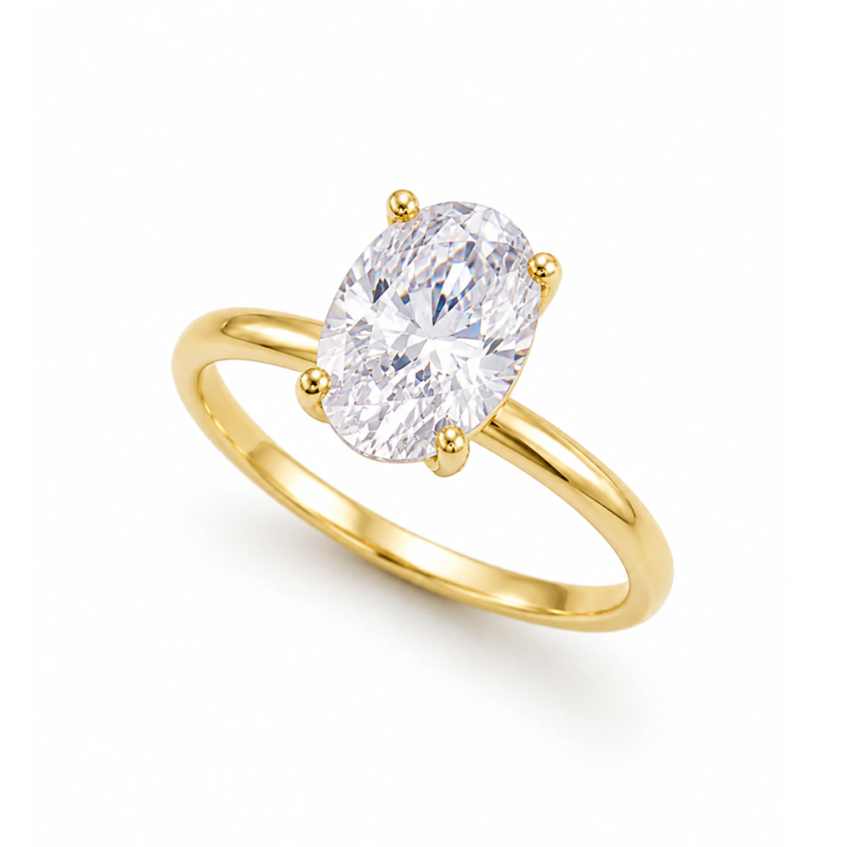Anel Solitário Lyra Oval Moissanite em Ouro 18k