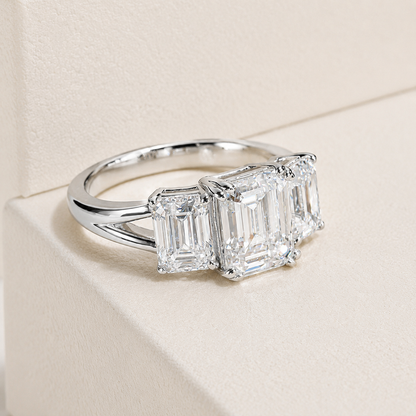 Anel Trinity Asscher Moissanite Banhado a Ouro 18k