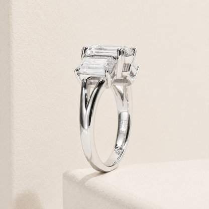 Anel Trinity Asscher Moissanite Banhado a Ouro 18k