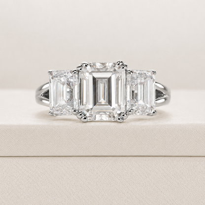 Anel Trinity Asscher Moissanite Banhado a Ouro 18k