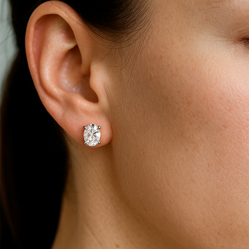 Brinco Solitário Oval Moissanite