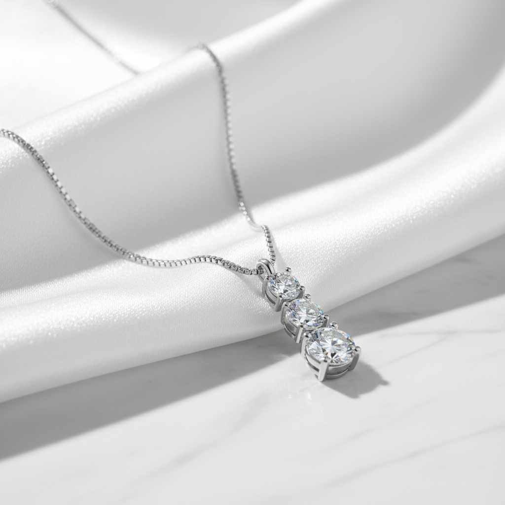 Colar Ponto Triplo Moissanite Banhado a Ouro