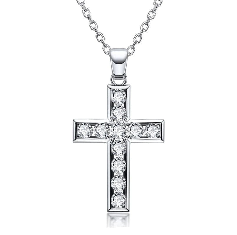 Colar Crucifixo Moissanite Cravejado em Prata - Loratta 