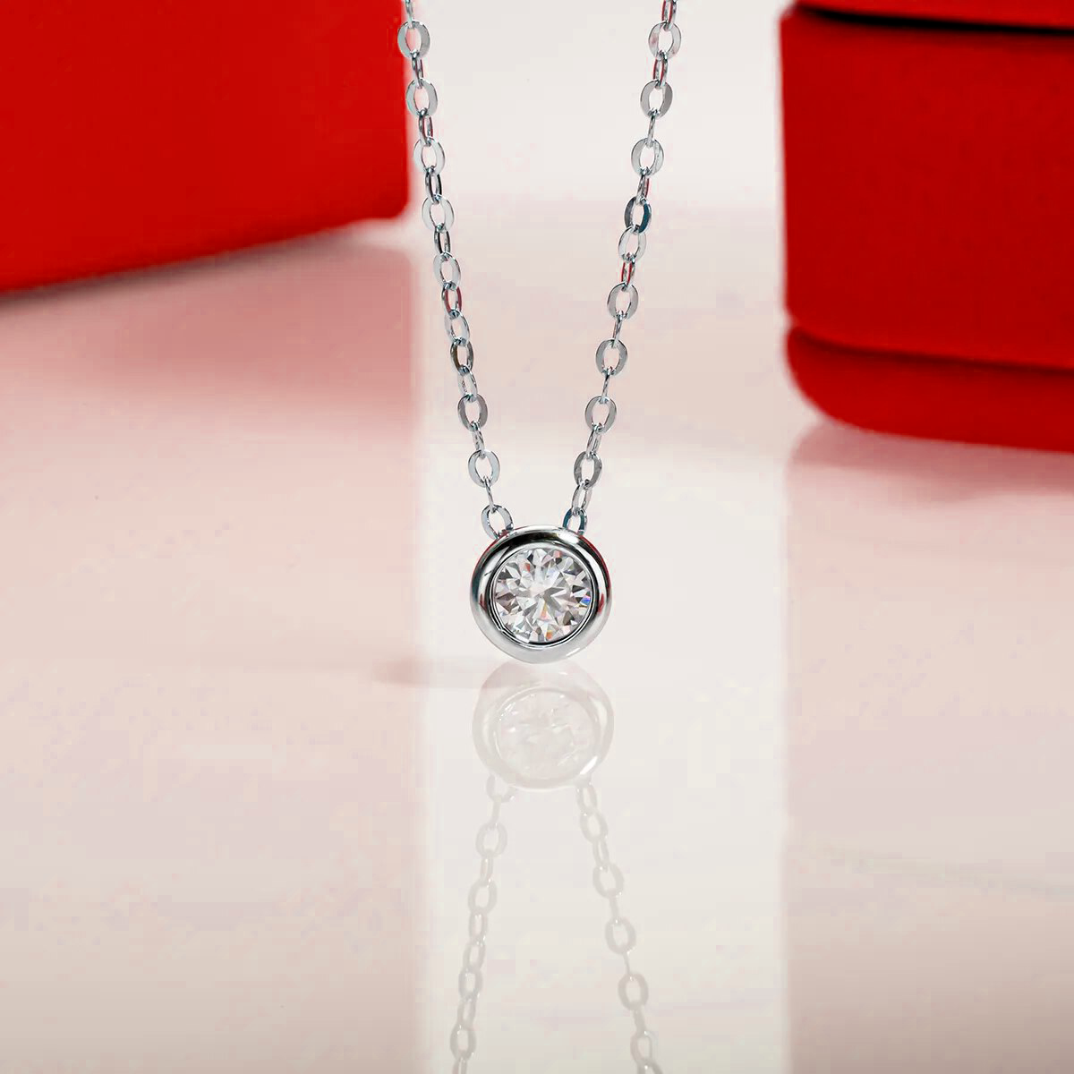 Colar Moissanite Brilhante em Prata Banhado a Ouro Branco