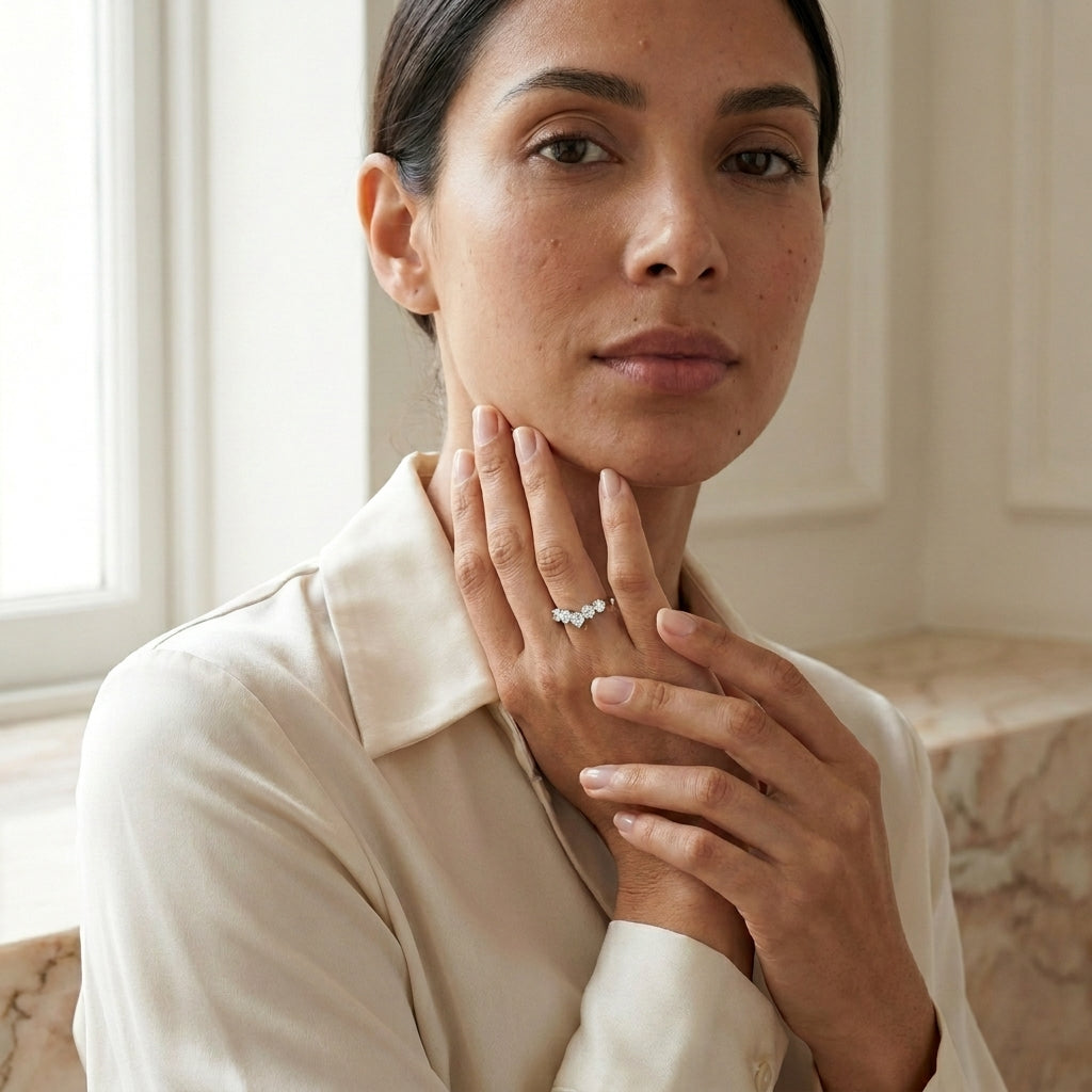 Meia Aliança Faixa Estelar Moissanite Banhada a Ouro 18k