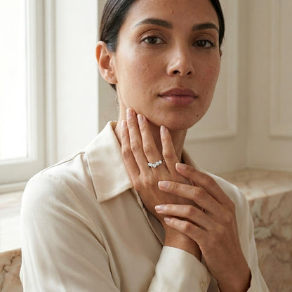 Meia Aliança Faixa Estelar Moissanite Banhada a Ouro 18k