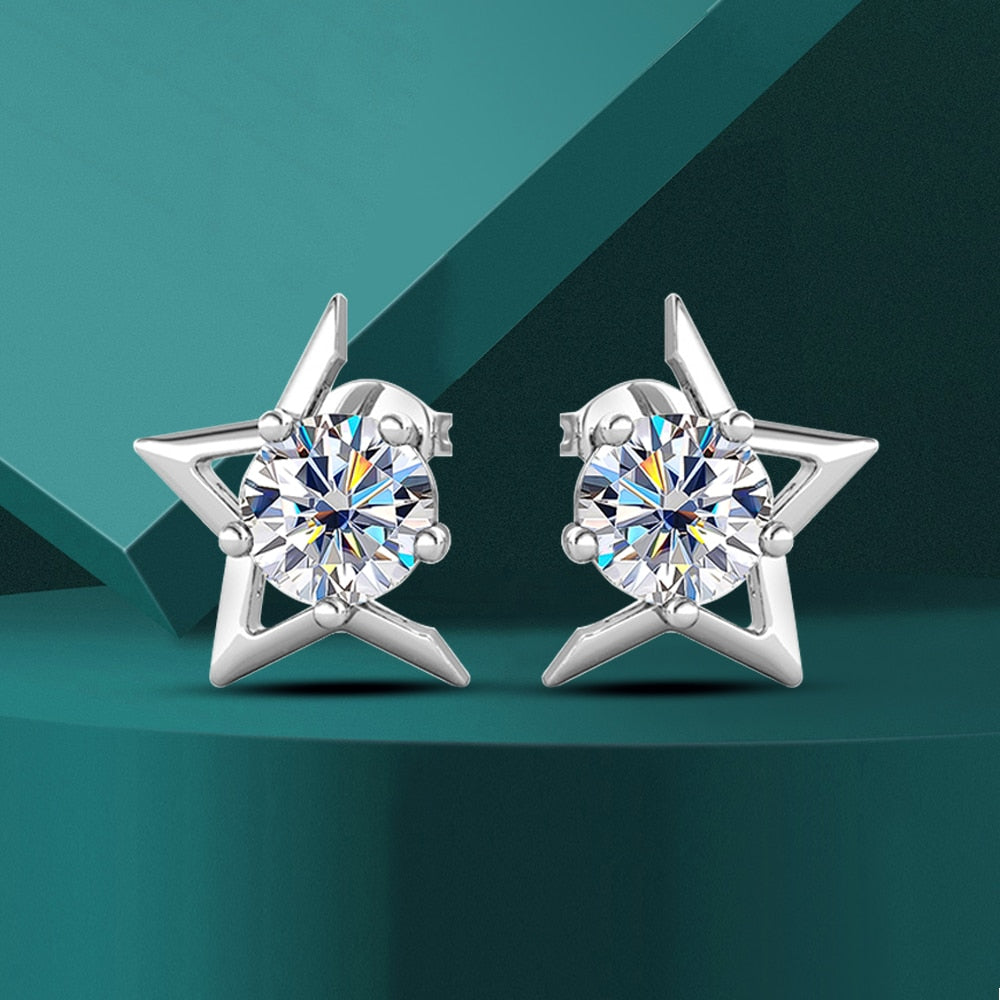 Brinco Meia Estrela Moissanite em Prata Folheado à Ouro 18k - Loratta 
