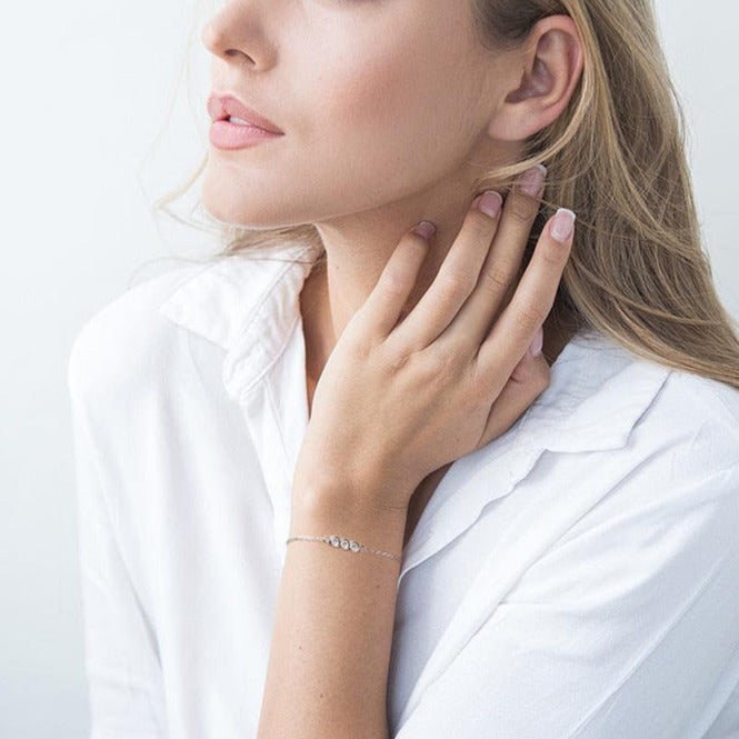 Bracelete Três Marias Moissanites e Prata Folheada à Ouro Branco 14k - Loratta 