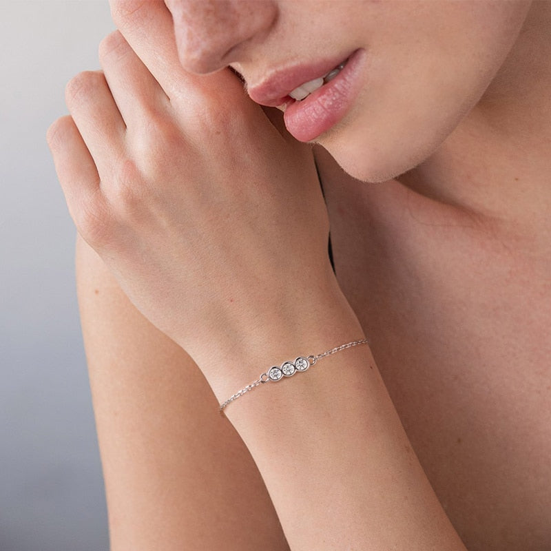 Bracelete Três Marias Moissanites e Prata Folheada à Ouro Branco 14k - Loratta 
