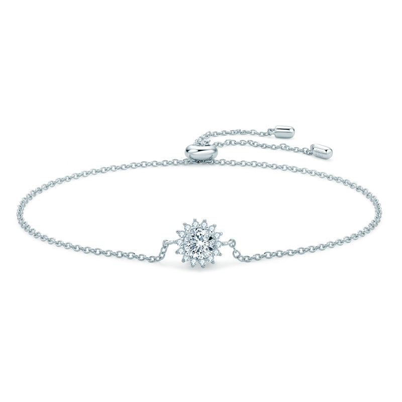 Bracelete Raio de Sol Moissanites e Prata Folheada à Ouro Branco 14k - Loratta 