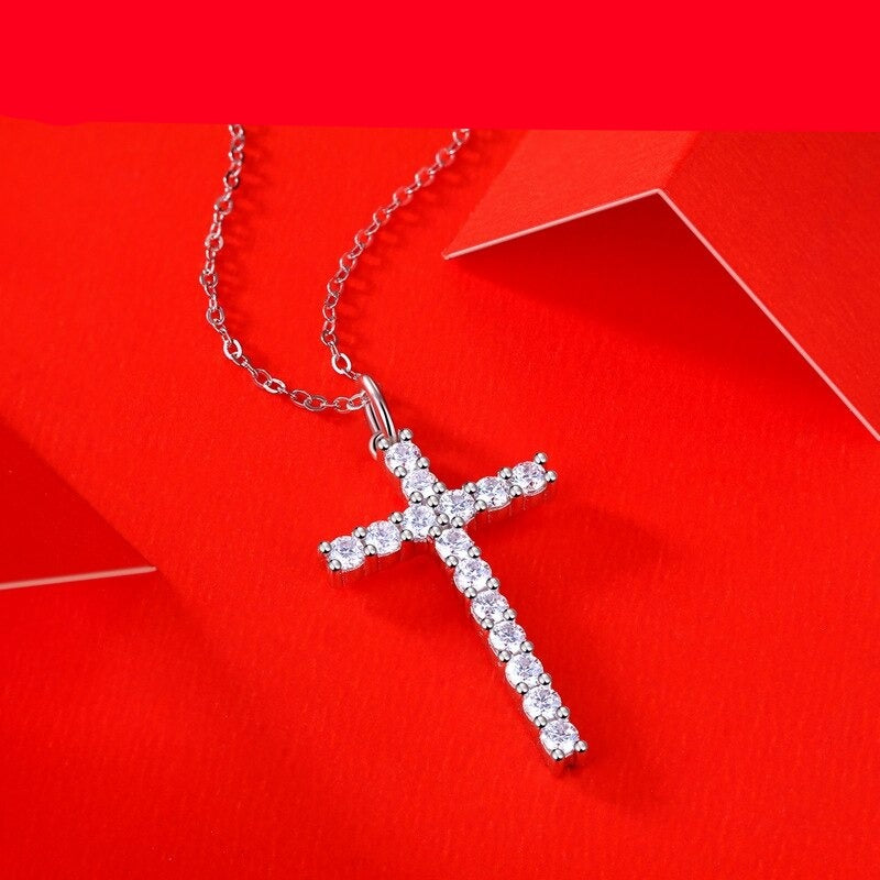 Colar Cruz Brilhante Moissanite em Prata - Loratta 