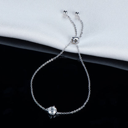 Bracelete Brilho Solitário Moissanites em Prata Folheada à Ouro Branco 14k - Loratta 
