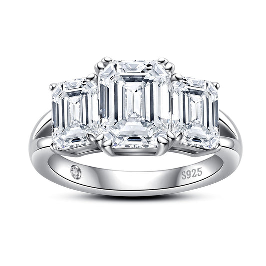 Anel Trinity Esmeralda Moissanite - Loratta 