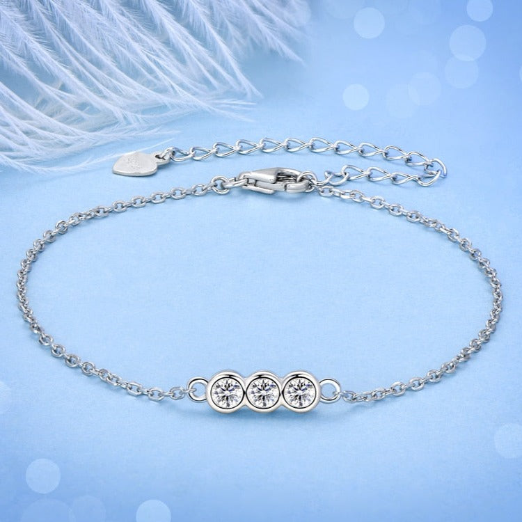 Bracelete Três Marias Moissanites e Prata Folheada à Ouro Branco 14k - Loratta 
