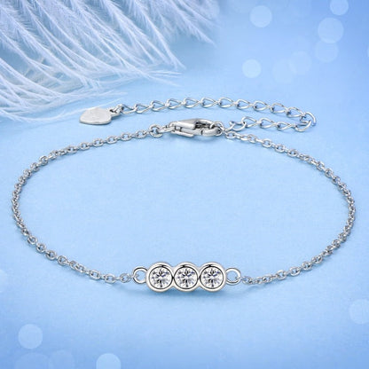 Bracelete Três Marias Moissanites e Prata Folheada à Ouro Branco 14k - Loratta 