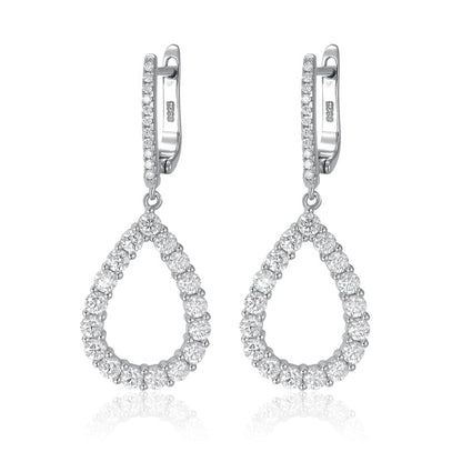 Brinco Gota Cravejada Moissanite Folheado à Ouro Branco 18k - Loratta 