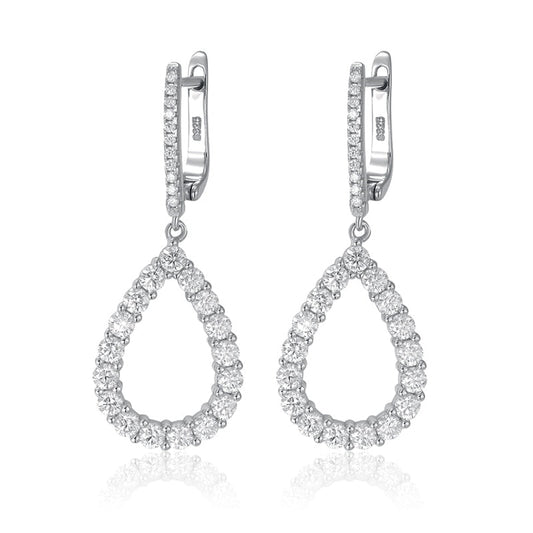 Brinco Gota Cravejada Moissanite Folheado à Ouro Branco 18k - Loratta 